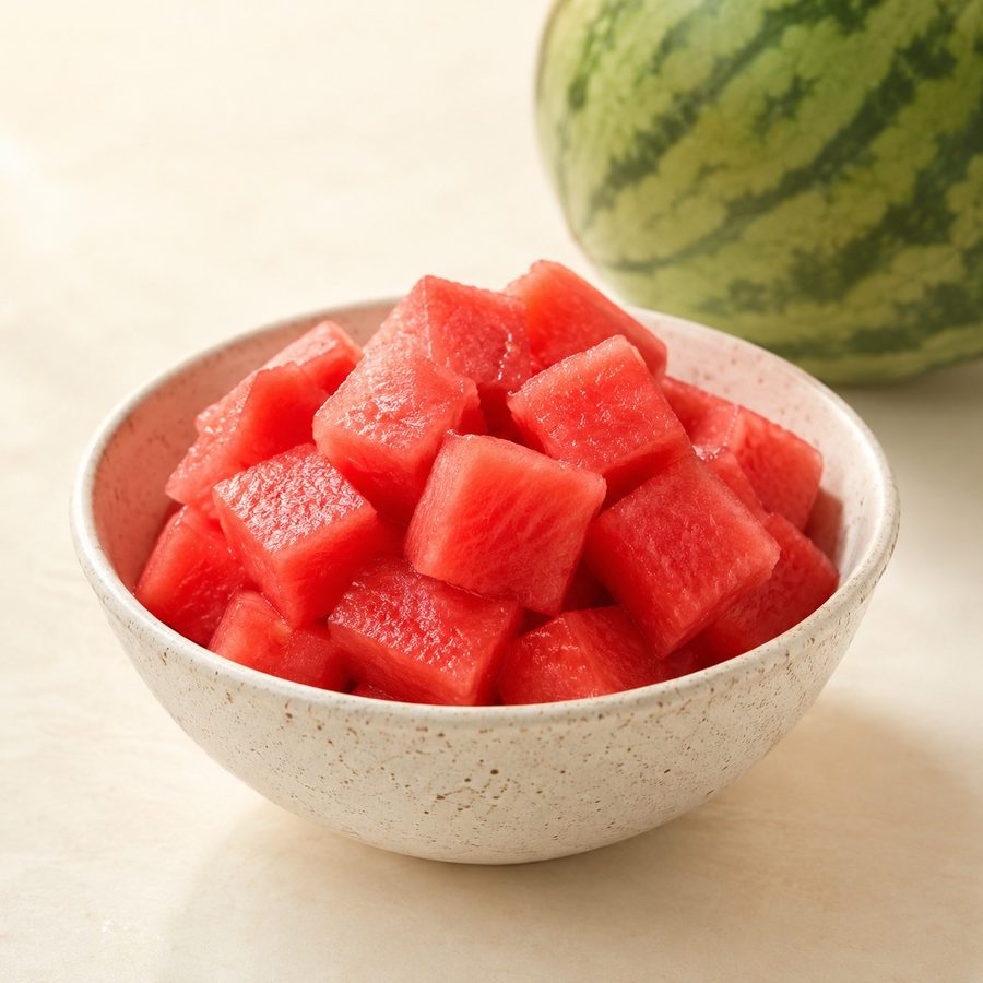Bowl of freshly cut watermelon cubes