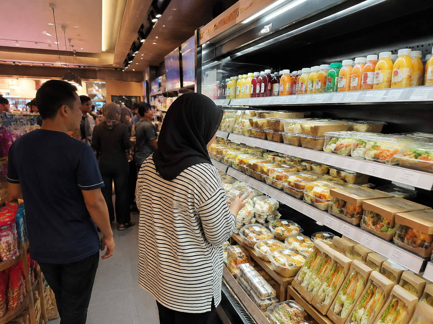 The same corner buzzing with customers and colourful Foodplus meals